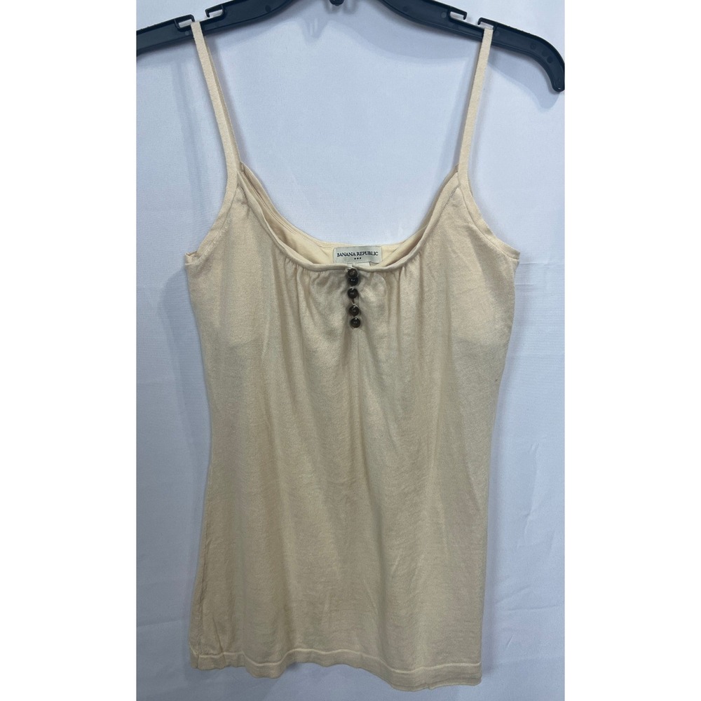 Banana Republic Womens Knit Camisole Top Cream Beige Button Front Size M